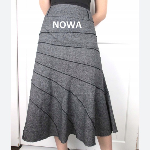 Vintage Y2K Midi Skirt Tweed Asymmetrical Stitches details Goth Dark Gray Sz 12 - Picture 1 of 10